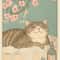 Japanese Retro Aesthetic Tabby Cat Bathroom Canvas Art 13