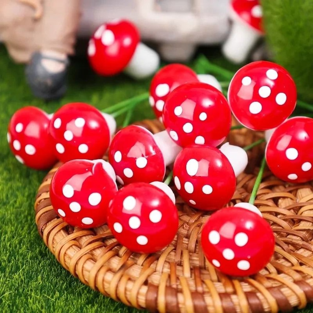 Miniature Red Foam Mushroom Garden Decor 2