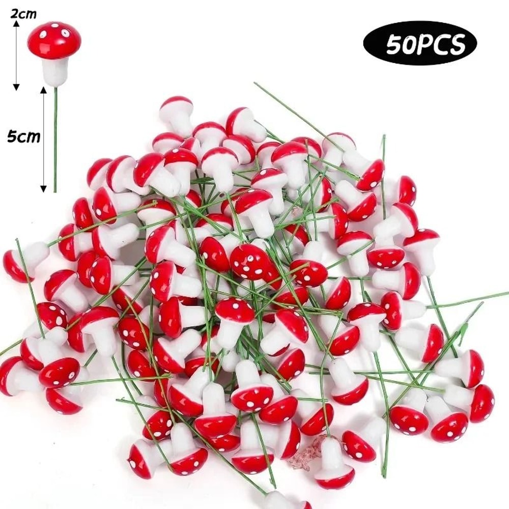 Miniature Red Foam Mushroom Garden Decor 4