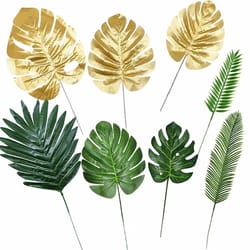 artificial gold and green tropical palm leaves