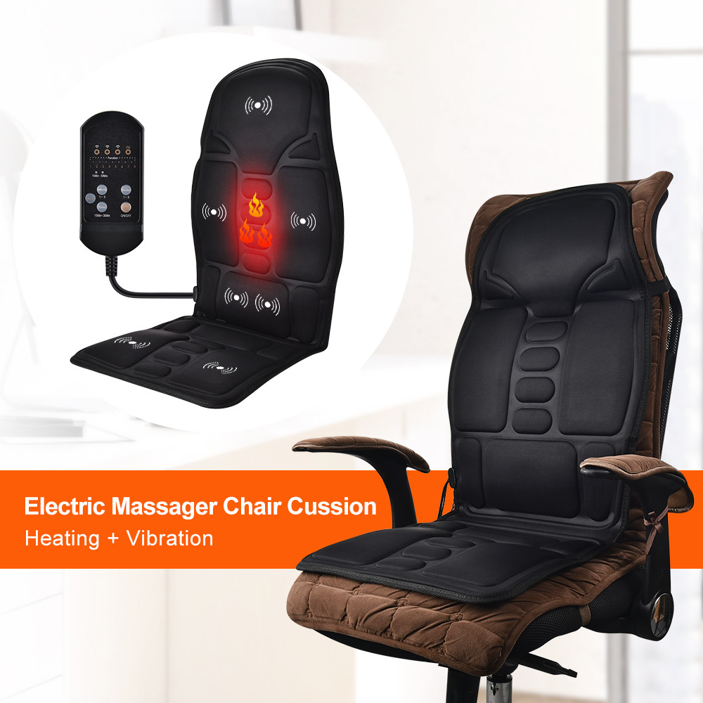 Heating Vibrating Massager Chair Pad Electric Cervical Neck  Back Body Cushion for Car  Home Use