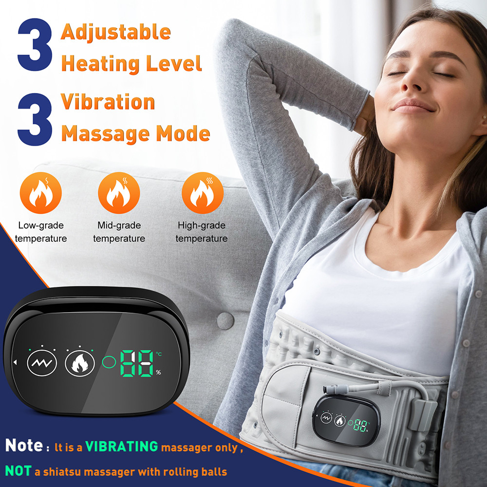 Rechargeable Inflatable Waist Belt for Lumbar Support, Heating, Vibration Massage & Decompression