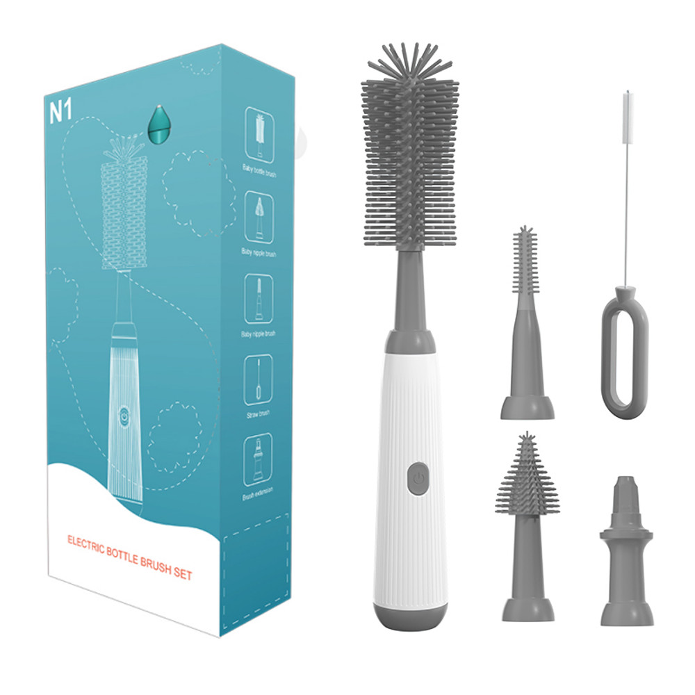 Electric Baby Bottle Brush Set, Multipurpose Silicone Cordless Brush for Milk Bottle & Nipple Cleaning