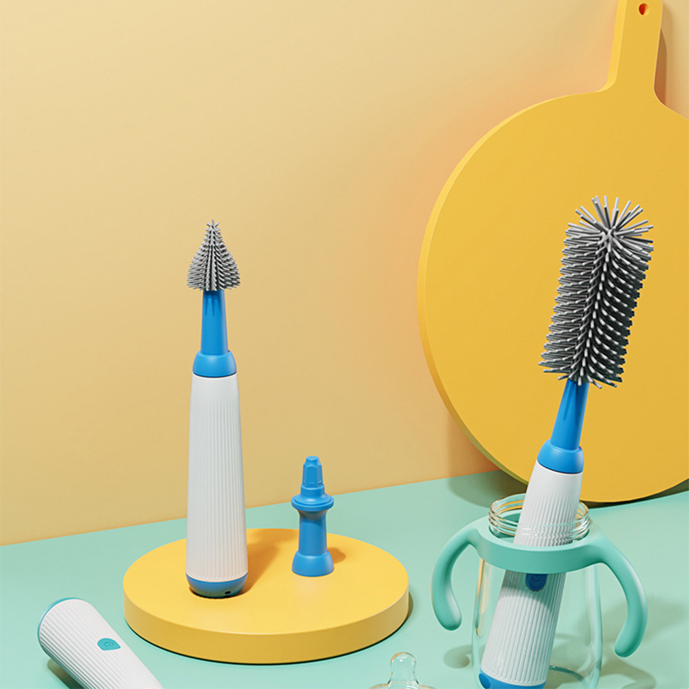 Electric Baby Bottle Brush Set, Multipurpose Silicone Cordless Brush for Milk Bottle & Nipple Cleaning