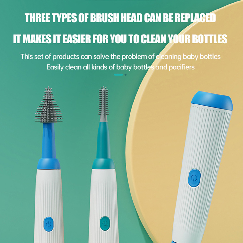 Electric Baby Bottle Brush Set, Multipurpose Silicone Cordless Brush for Milk Bottle & Nipple Cleaning