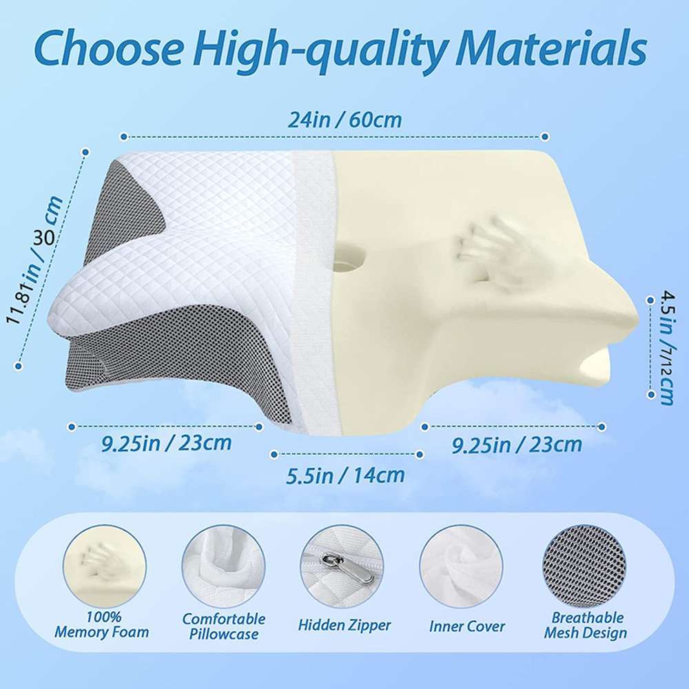 Memory Foam Cervical Pillow 2 in 1 Ergonomic Contour Pillow for Neck Pain Relief & Orthopedic Support
