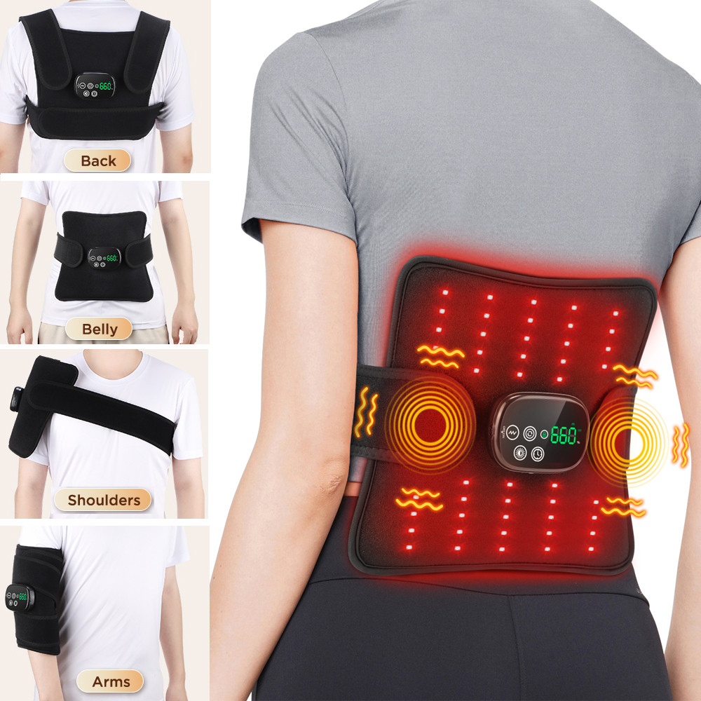 Wireless Electric Infrared Knee Pad Support Brace, Thermal Light Heating Vibration Massager for Back, Waist & Leg Joint