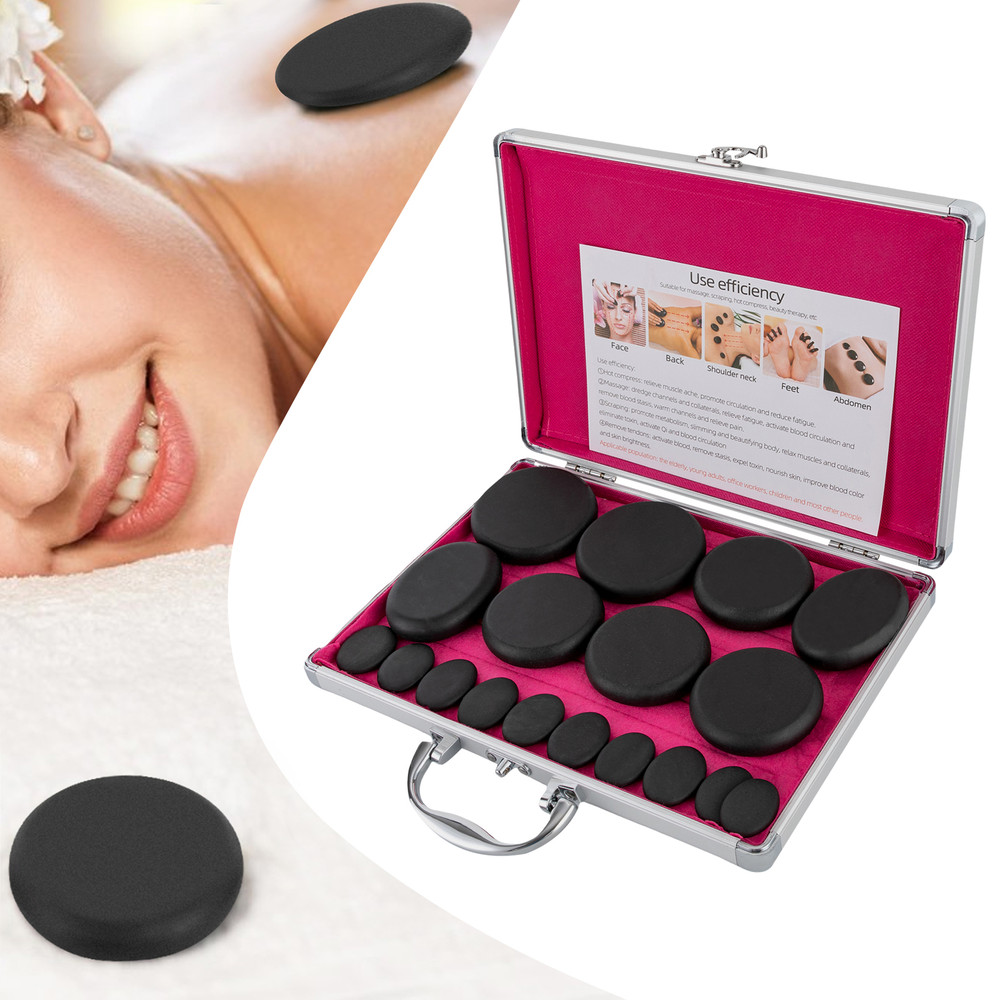 Hot Stones Massage Set with Heater, 16 Essential Massage Stones Box for Portable Salon and Home Spa Use