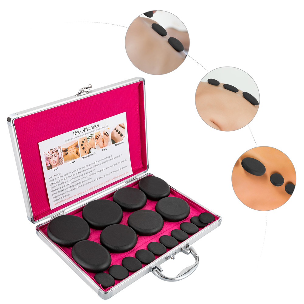 Hot Stones Massage Set with Heater, 16 Essential Massage Stones Box for Portable Salon and Home Spa Use