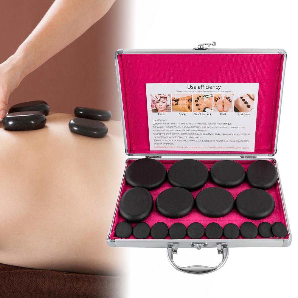 Hot Stones Massage Set with Heater, 16 Essential Massage Stones Box for Portable Salon and Home Spa Use