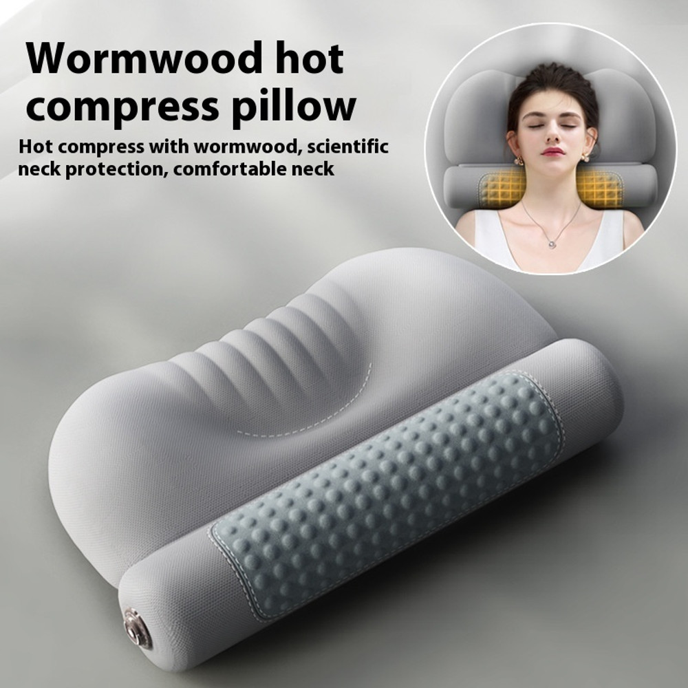 Upgraded Wormwood Hot Compress Cervical Pillow, Heating Cylinder Neck Support for Protecting Cervical Spine & Sleep Aid