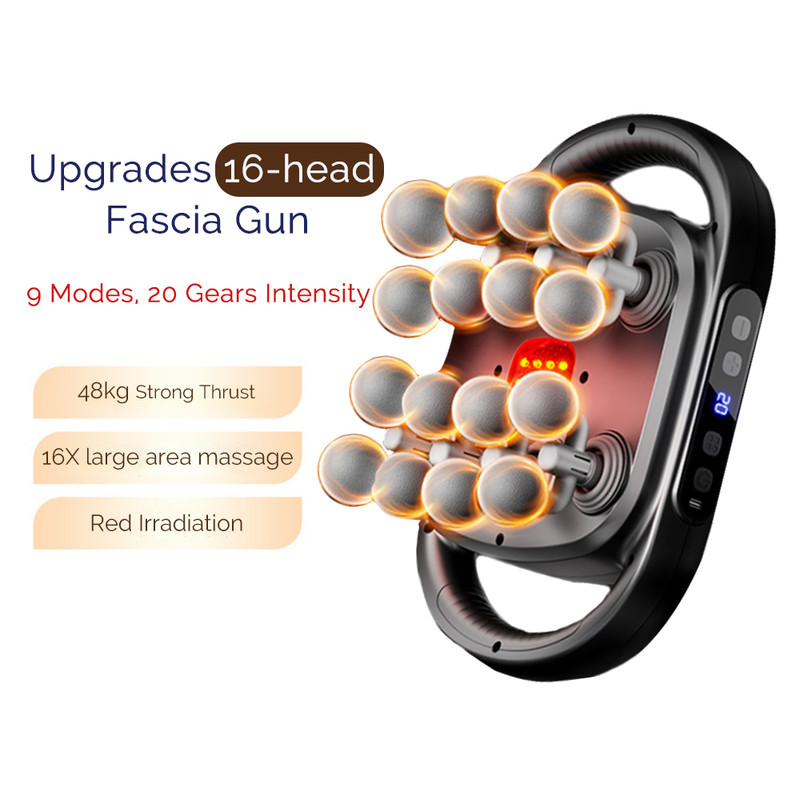 16-Head Fascia Gun High Frequency Vibration Body Massage Machine, Deep Tissue Massage Gun for Muscle Recovery