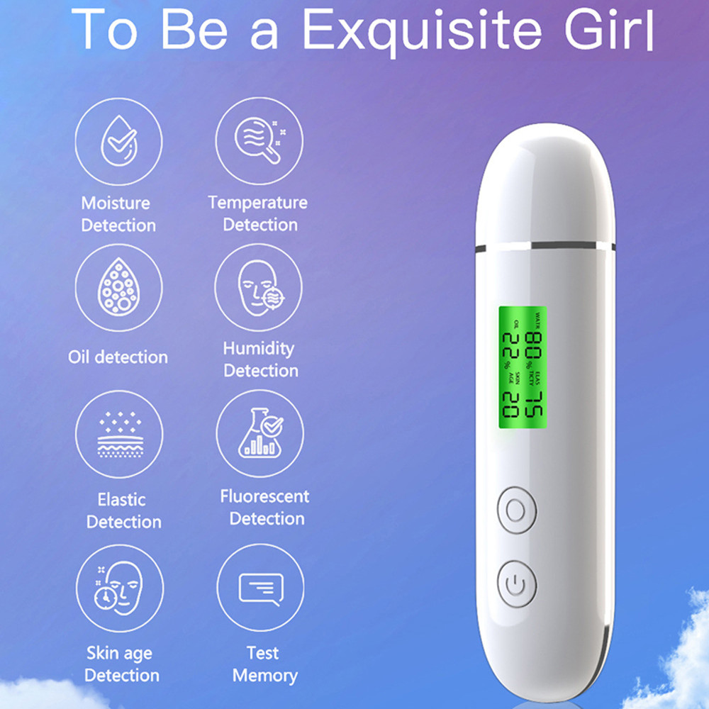 LCD Digital Skin Detector Pen Face Skin Tester, Smart Water Oil Fluorescent Content Facial Moisture Analyzer Skin Care