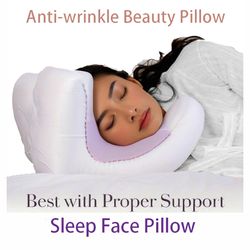 luxury memory foam face pillow with free white satin pillowcase for beauty sleep, anti wrinkles aging support