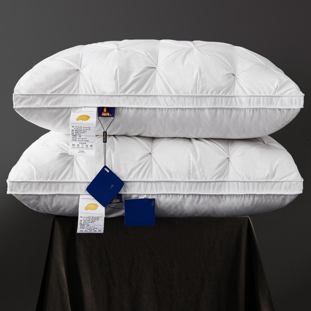 Luxury Goose Down Pillow White Cotton Pillow Cover Rectangle, 5-Star Hotel Sleep Experience with Low-Mid-high Pillows