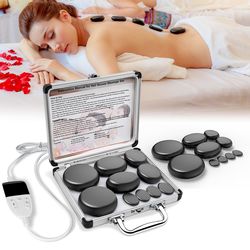 hot stone massage set with temperature adjustment, professional spa tool, neck and body relaxation