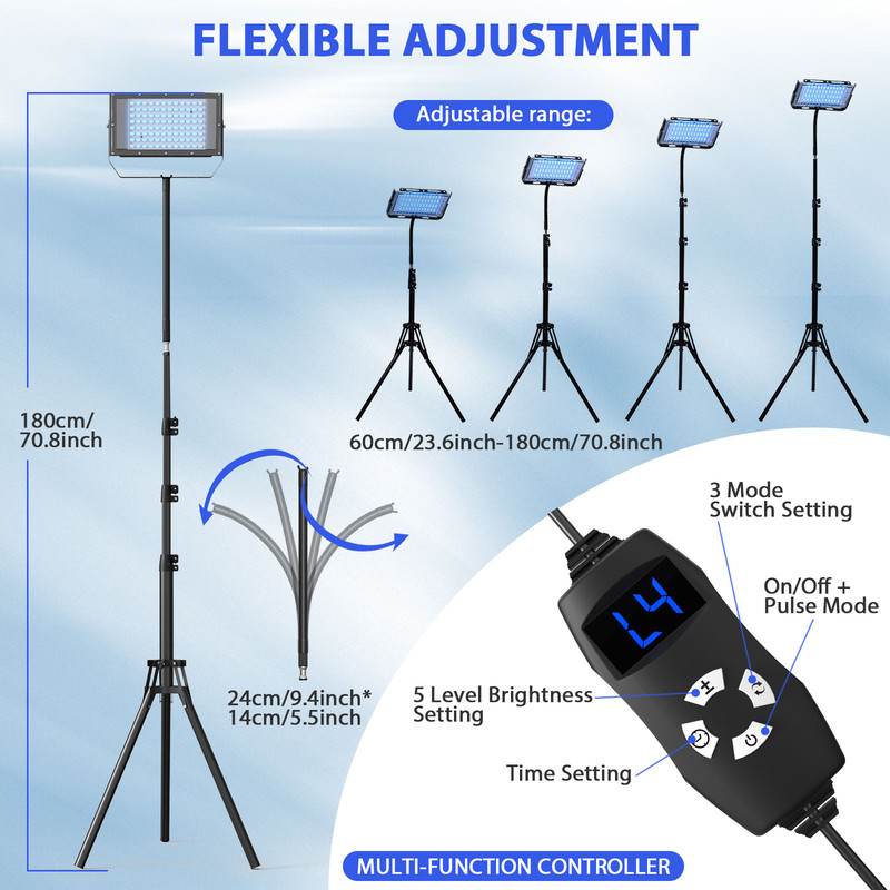 Ultraviolet Tanning Lamp Tripod Solarium Lamp for Tanning Body, Blue Light Wavelength, Skin Care