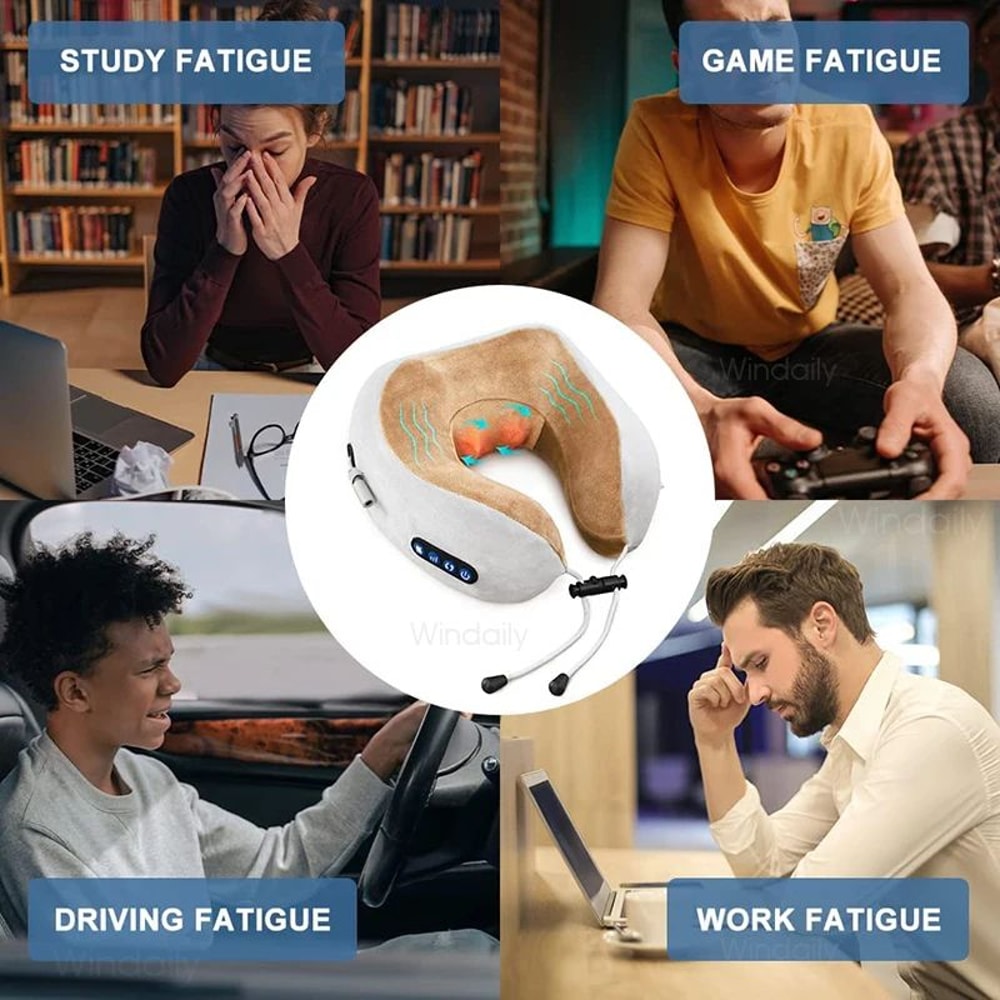 Electric Neck Massager With Heat Vibration 3D Kneading Shiatsu Massage U Shaped Pillow For Shoulder