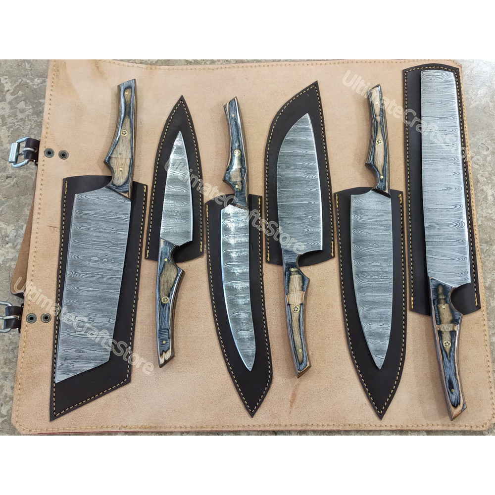 Hand Crafted 6 Pcs Set Custom Made Damascus Steel Chefkitchen Knife A Unique Gift Idea 3069 2