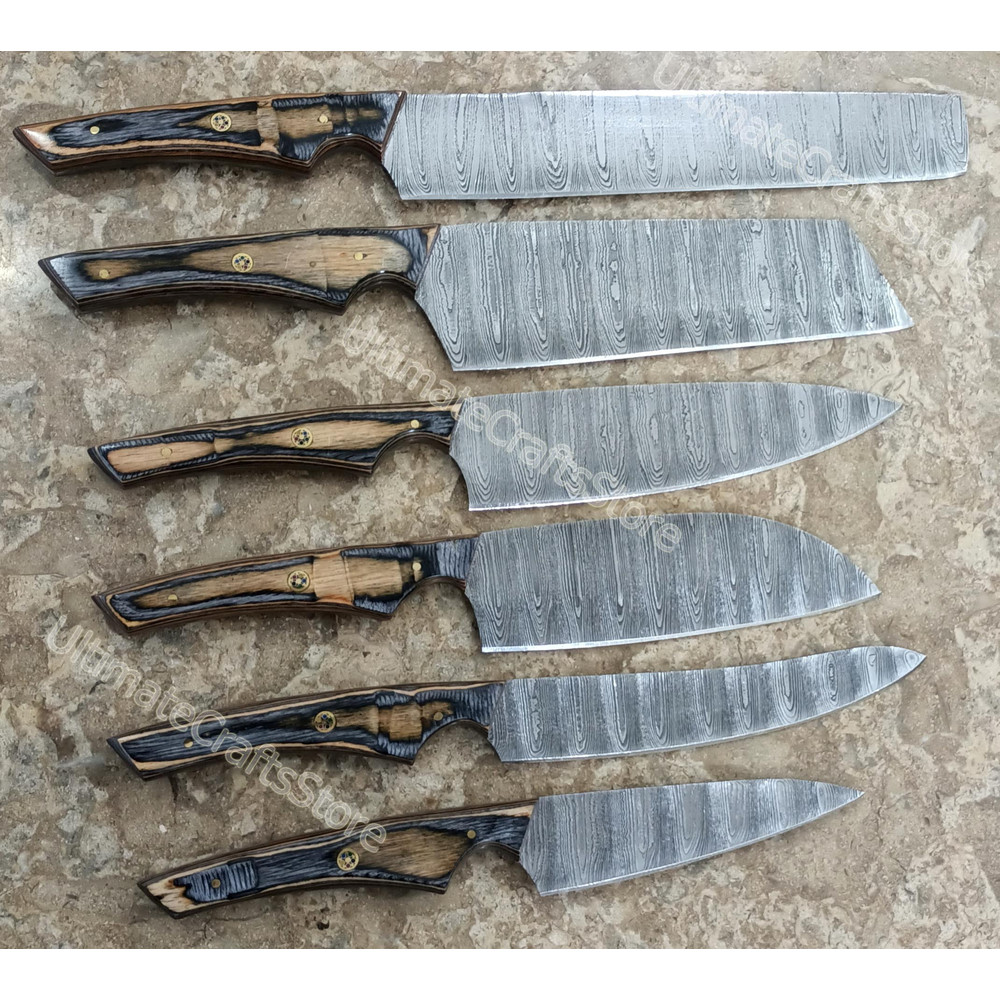 Hand Crafted 6 Pcs Set Custom Made Damascus Steel Chefkitchen Knife A Unique Gift Idea 3069 3