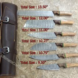 hand crafted 6 pcs set custom made damascus steel chef/kitchen knife , a unique gift idea (3069-1)