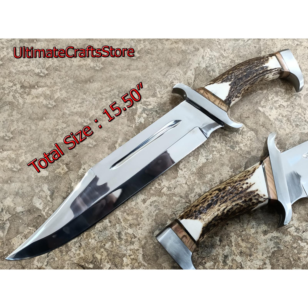 Hand Crafted 1550 Custom Made Damascus Steel Rambo Mirror Polish Survival Bowie Knife A Unique Gif 0