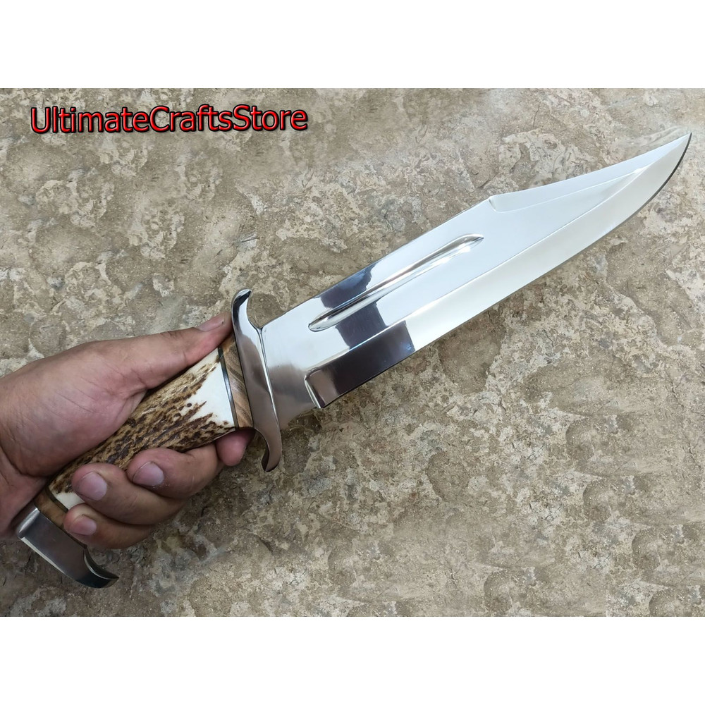 Hand Crafted 1550 Custom Made Damascus Steel Rambo Mirror Polish Survival Bowie Knife A Unique Gif 2