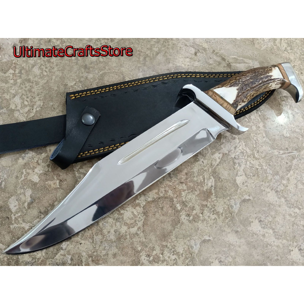 Hand Crafted 1550 Custom Made Damascus Steel Rambo Mirror Polish Survival Bowie Knife A Unique Gif 3