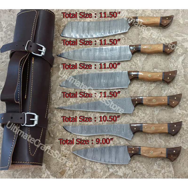 Hand Crafted 6 Pcs Set Of Custom Made Damascus Steel Chefkitchen Knife A Unique Gift Idea 30701 0