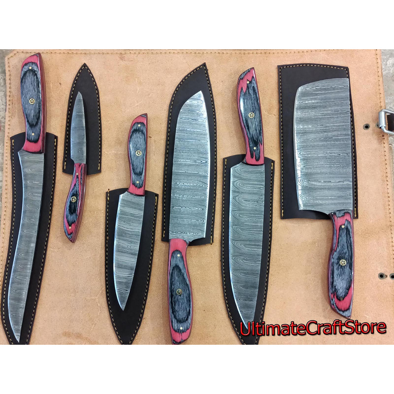 Hand Crafted 6 Pcs Set Of Custom Made Damascus Steel Chefkitchen Knife A Unique Gift Idea UCS02 0