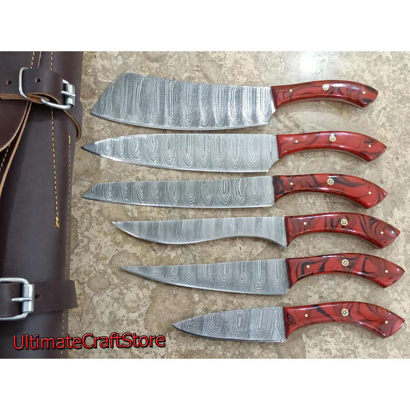 Hand Crafted 6 Pcs Set Of Custom Made Damascus Steel Chefkitchen Knife A Unique Gift Idea UCS03 0