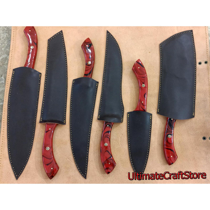 Hand Crafted 6 Pcs Set Of Custom Made Damascus Steel Chefkitchen Knife A Unique Gift Idea UCS03 1