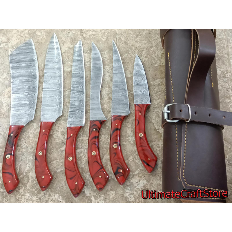 Hand Crafted 6 Pcs Set Of Custom Made Damascus Steel Chefkitchen Knife A Unique Gift Idea UCS03 2