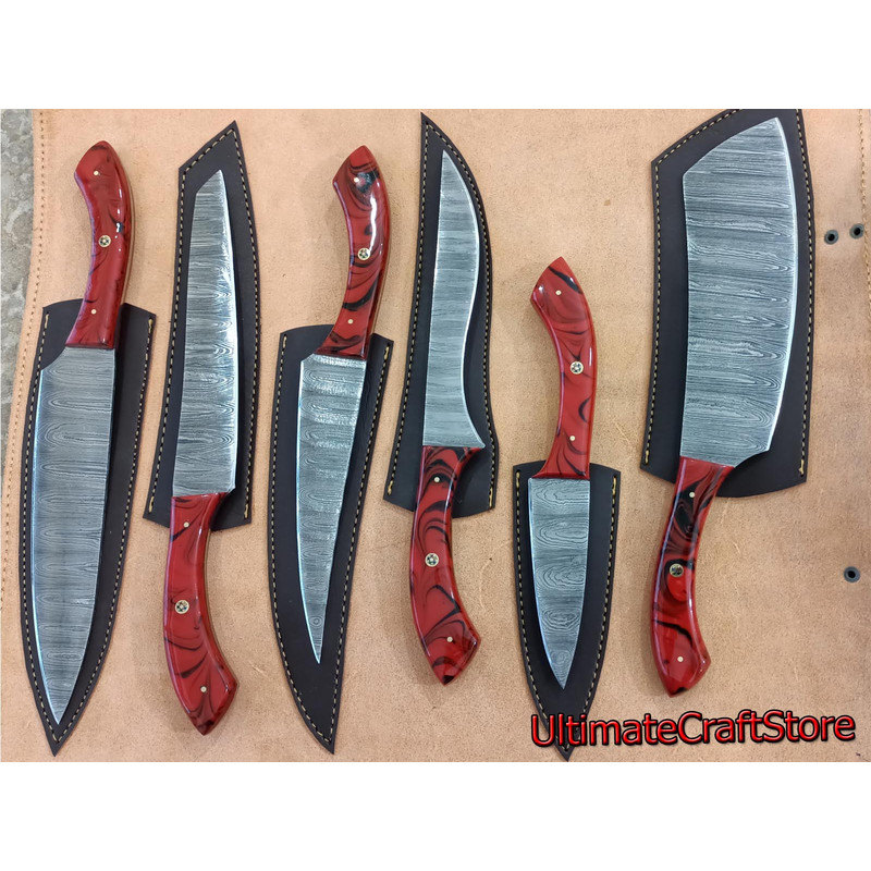 Hand Crafted 6 Pcs Set Of Custom Made Damascus Steel Chefkitchen Knife A Unique Gift Idea UCS03 3