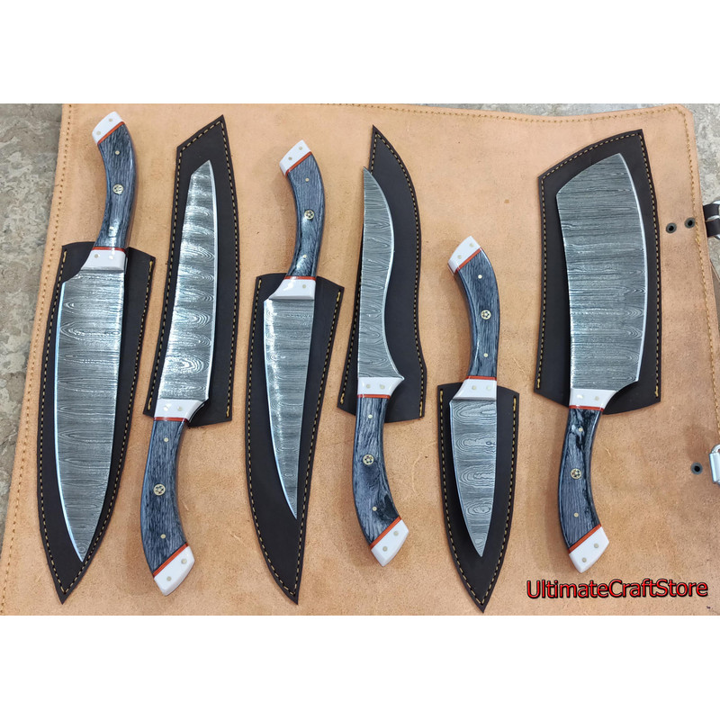 Hand Crafted 6 Pcs Set Of Custom Made Damascus Steel Chefkitchen Knife A Unique Gift Idea UCS07 1