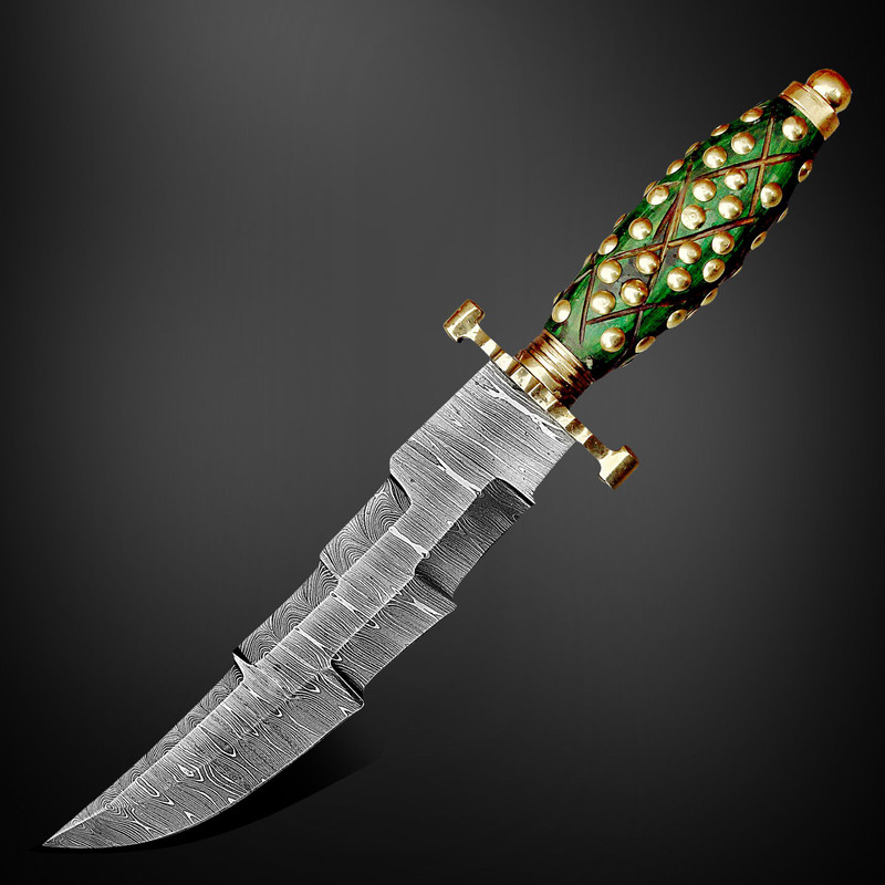 AXENCRAFT 12 Handmade Damascus Clip Point Bowie Knife Full Tang Hunting Knife With Ornate Handle 2