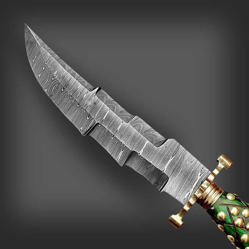 AXENCRAFT 12 Handmade Damascus Clip Point Bowie Knife Full Tang Hunting Knife With Ornate Handle 3