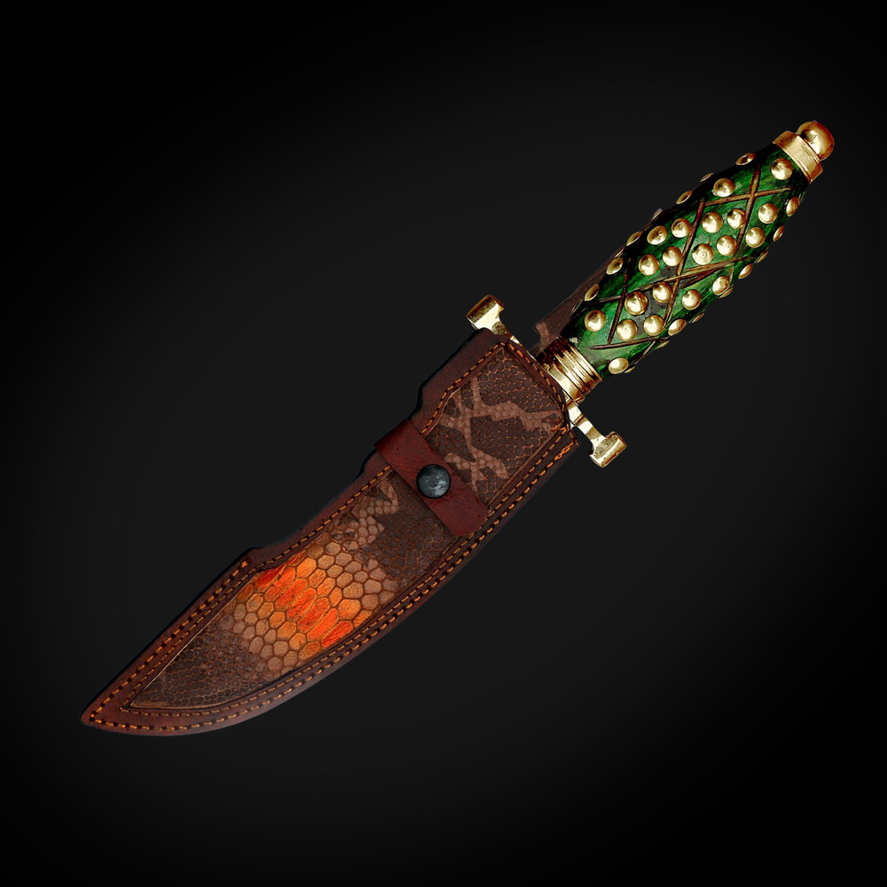 AXENCRAFT 12 Handmade Damascus Clip Point Bowie Knife Full Tang Hunting Knife With Ornate Handle 6