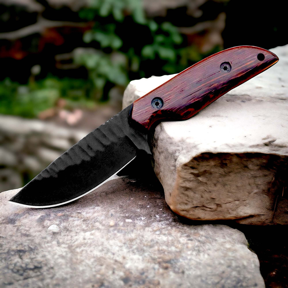 AXENCRAFT Handmade Pocket Knife 5 J2 Powder Coated Steel Blade With Rosewood Handle Leather Sheat 2