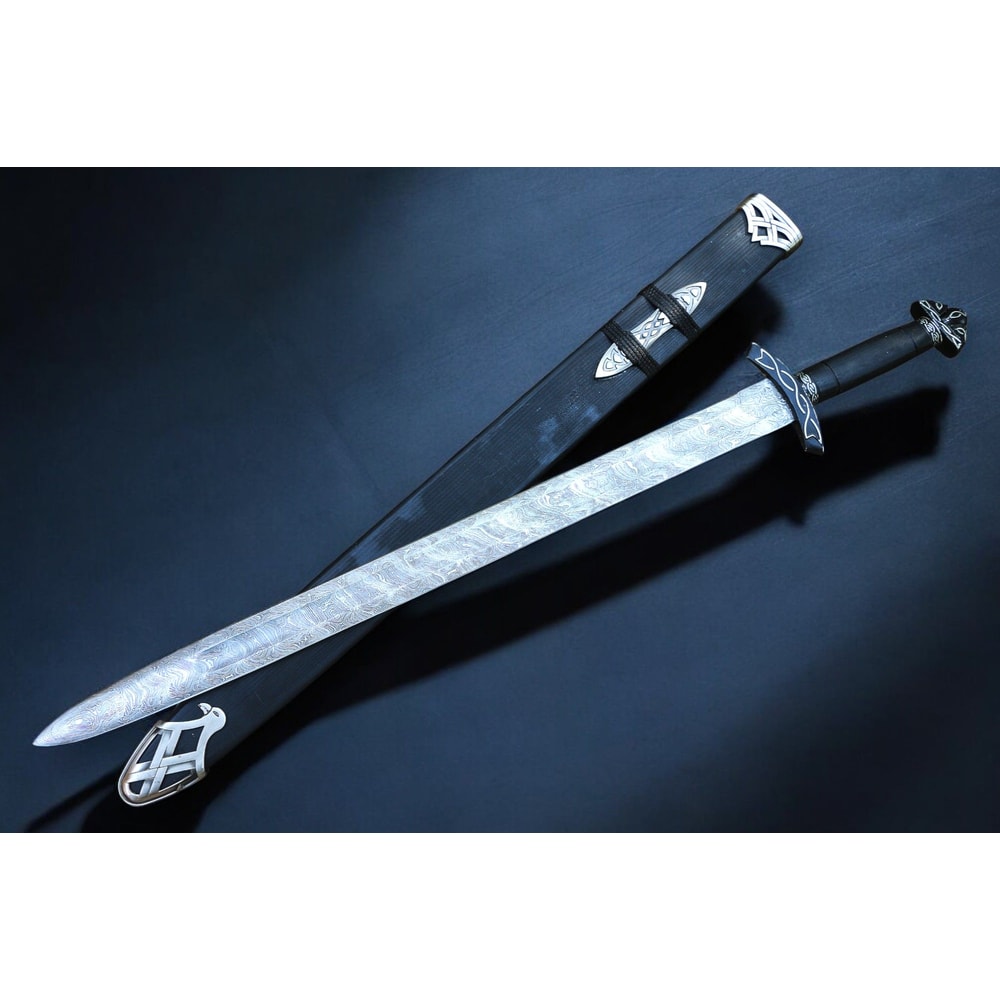 AXENCRAFT Shadowfang 38 Inch Damascus Steel Viking Sword With Leather Sheath HandForged Collectib 2