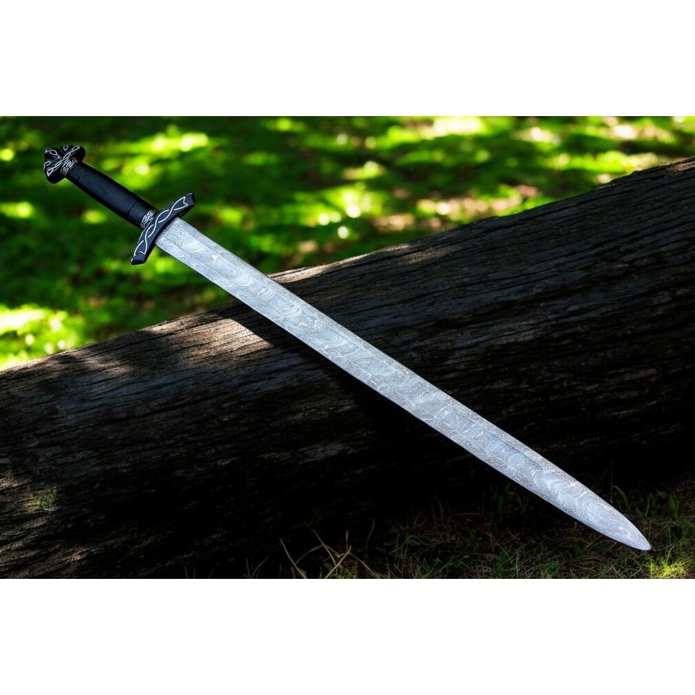 AXENCRAFT Shadowfang 38 Inch Damascus Steel Viking Sword With Leather Sheath HandForged Collectib 4