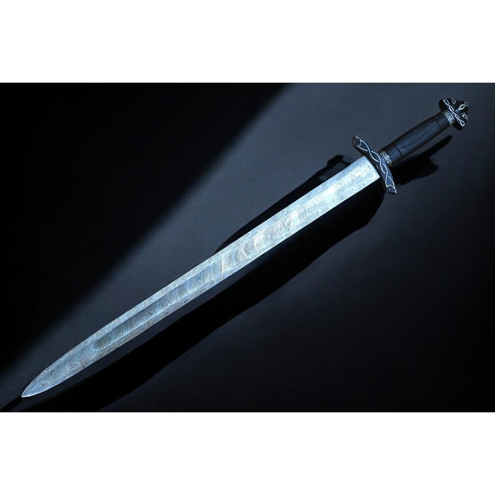 AXENCRAFT Shadowfang 38 Inch Damascus Steel Viking Sword With Leather Sheath HandForged Collectib 6