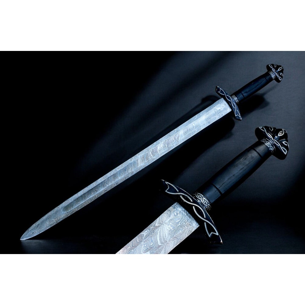 AXENCRAFT Shadowfang 38 Inch Damascus Steel Viking Sword With Leather Sheath HandForged Collectib 8