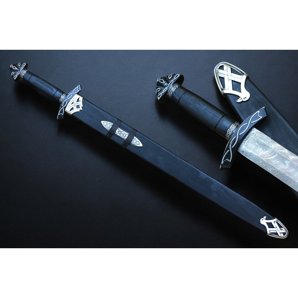 AXENCRAFT Shadowfang 38 Inch Damascus Steel Viking Sword With Leather Sheath HandForged Collectib 9