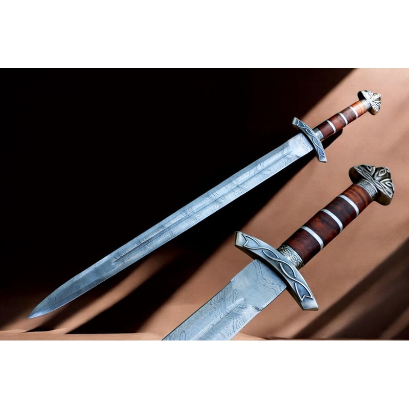 AXENCRAFT Ironfang 39 Inch Damascus Steel Viking Sword With Wooden Sheath Handmade Collectible Me 7