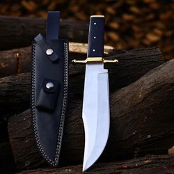 axencraft 16"handmade bowie knife 10" high carbon steel blade 5.5" black handle with 0.5" brass & leather sheat hunting