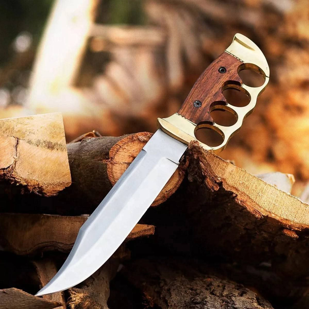 AXENCRAFT 16 Handmade Bowie Knife High Carbon Steel Blade Brass Knuckle Guard Wooden Handle With Le 1