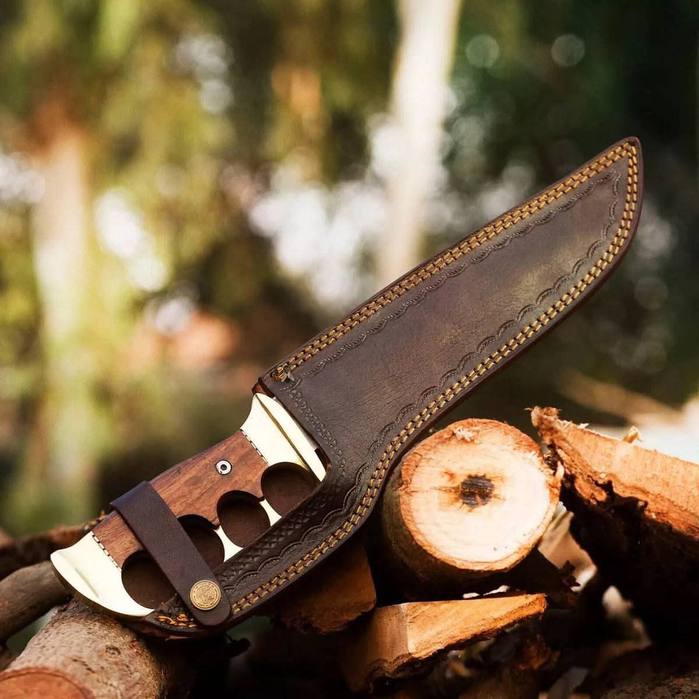 AXENCRAFT 16 Handmade Bowie Knife High Carbon Steel Blade Brass Knuckle Guard Wooden Handle With Le 2