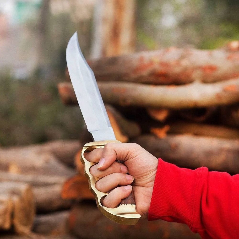 AXENCRAFT 16 Handmade Bowie Knife High Carbon Steel Blade Brass Knuckle Guard Wooden Handle With Le 3