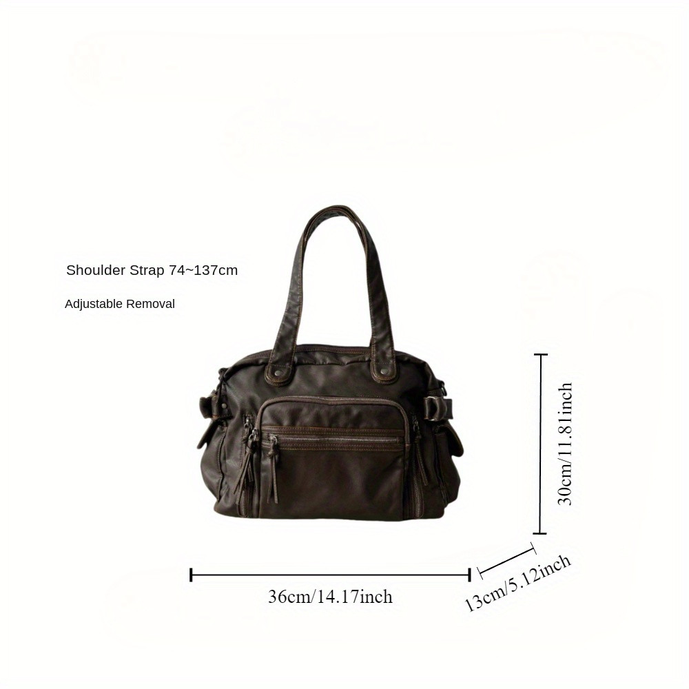 Y2K Punk Crossbody Bag, Retro Tote, Large Capacity Shoulder Bag, Soft PU Leather Motorcycle Purse, Multi Pocket Handbag